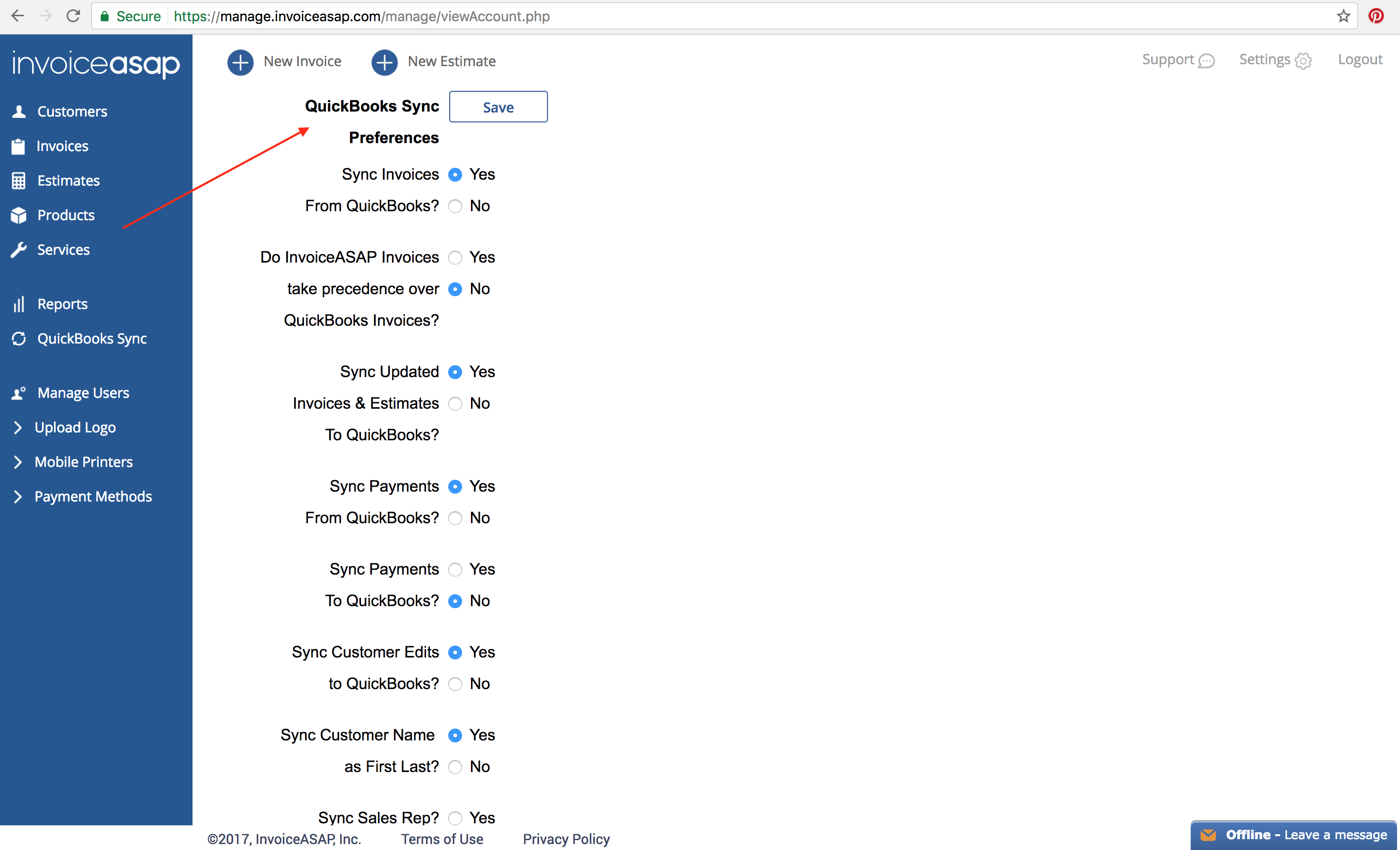 Web Dashboard: Edit QuickBooks Sync Preferences In InvoiceASAP ...