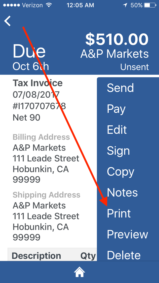 Mobile App: Print From The App On My Phone – InvoiceASAP Support