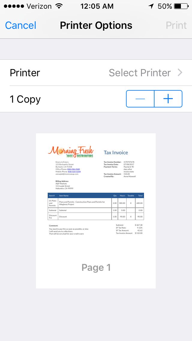 Mobile App: Print From The App On My Phone – InvoiceASAP Support