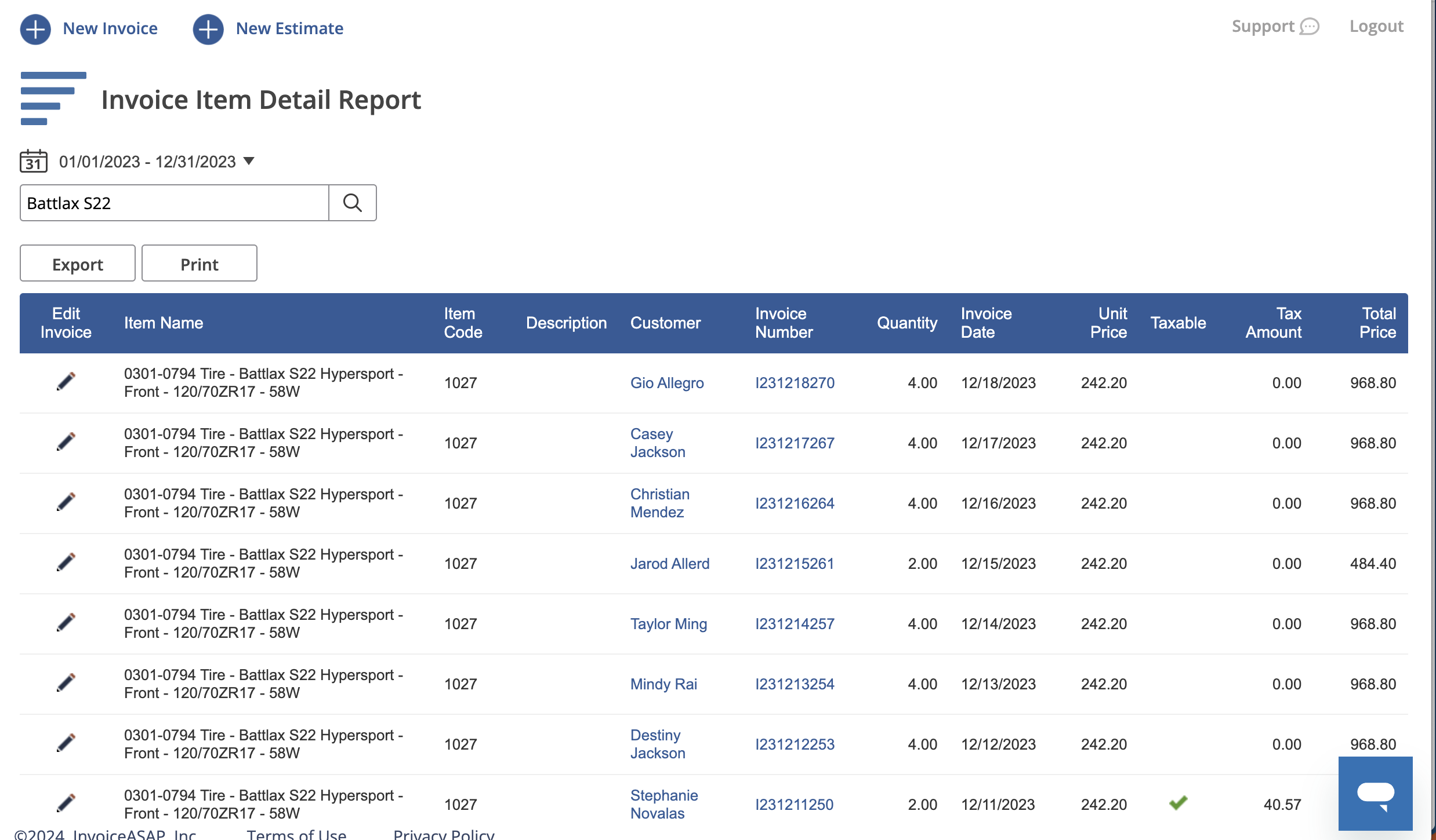 Web Dashboard: Invoice Item Detail Report – InvoiceASAP Support