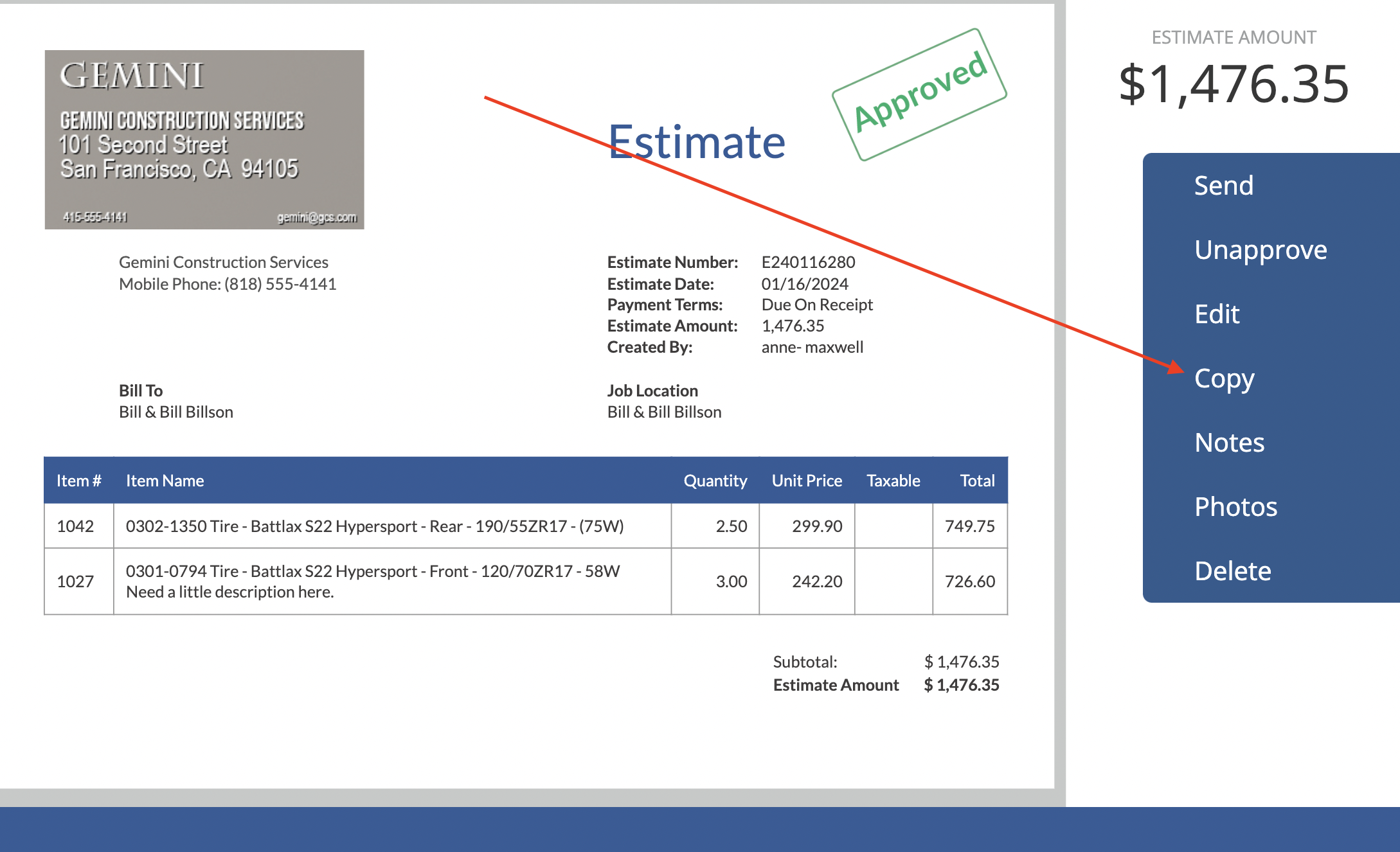 Web Dashboard: Copy An Estimate To An Invoice – InvoiceASAP Support