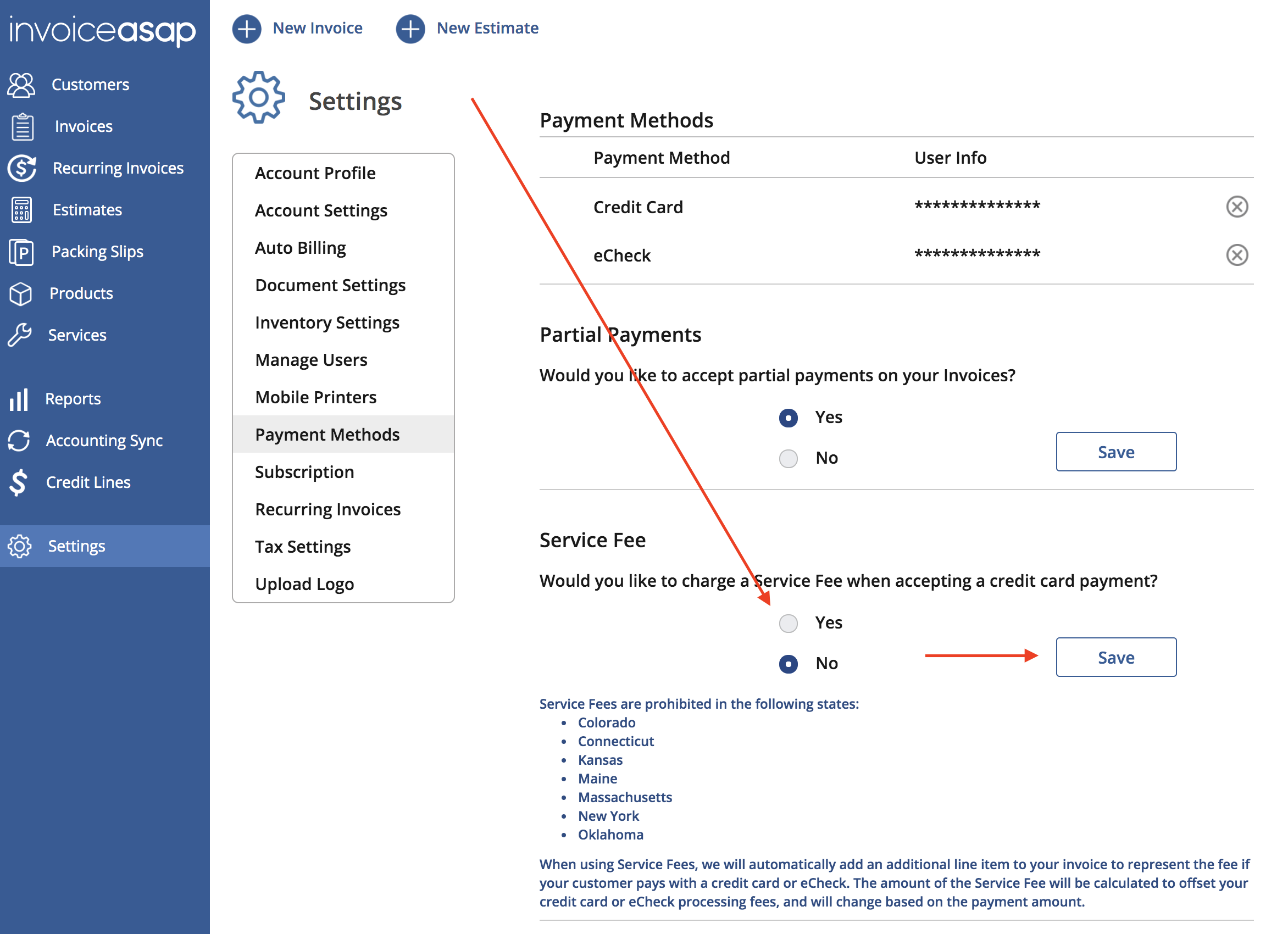  Dashboard Pass Credit Card Processing and ACH Fees to Your