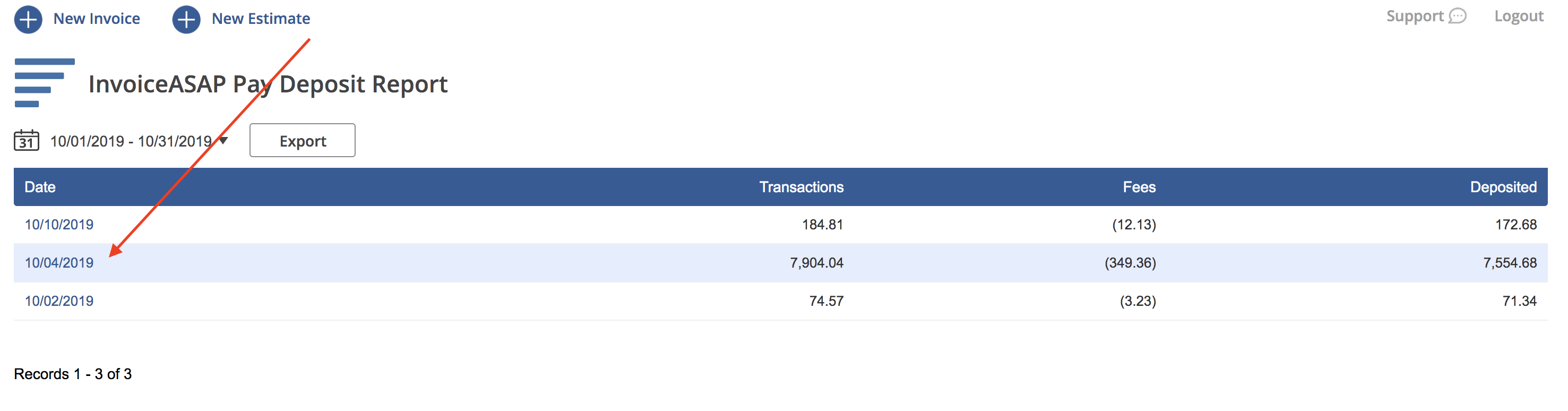 Web Dashboard: InvoiceASAP Payments Deposit Summary Report ...