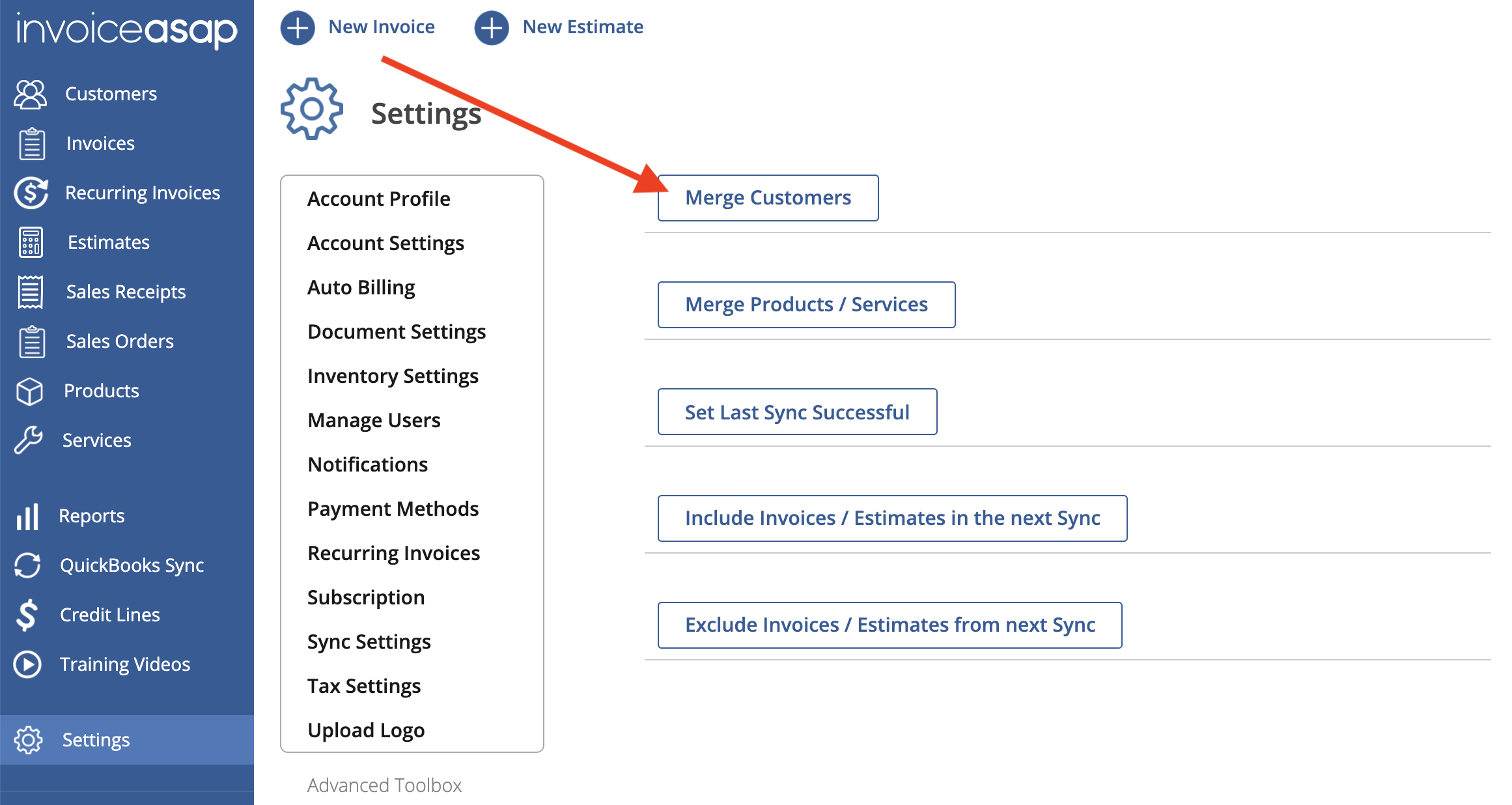 Web Dashboard: Merging Customers – InvoiceASAP Support
